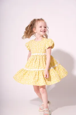 Produktbild von Kleid für Mädchen  - 100 % Baumwolle - Größe  110,  Alter 5 Jahre - Gelb