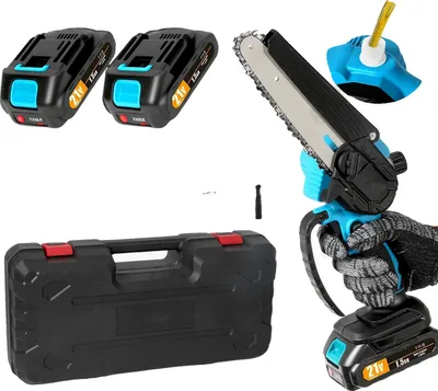 Immagine prodotto di Mini motosega, alimentata a batteria da 21V, sistema di lubrificazione manuale, lama da 6 pollici (con 2 batterie)
