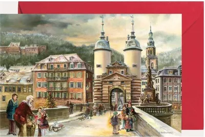 Zdjęcie produktu dla Mini kalendarz adwentowy z motywem Heidelbergu i jego symbolami jako kartka z życzeniami