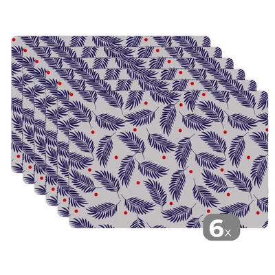 Obrázok produktu pre MuchoWow® Podložky Sada 6 podložiek Umývateľné podložky 30x45x0.3cm Tropické - listy - bodky Podložka pod stôl Nekĺzavá a odolná voči teplu