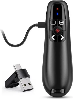 Zdjęcie produktu dla kliker do prezentacji PowerPoint 2 w 1 USB Type-C - Bezprzewodowy prezenter z możliwością ładowania - Pilot zdalnego sterowania - Zmieniacz slajdów - Kliker PPT - Bezprzewodowy prezenter do laptopów Mac