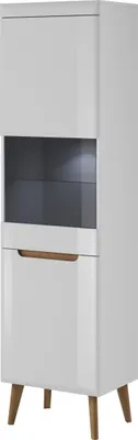 Produktbild von Furniture24 Vitrine NORDI Vitrinenschrank Standvitrine Mit LED Beleuchtung Weiß/Weiß Hochglanz