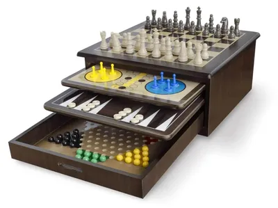 Image de Ensemble de 10 jeux Deluxe dans une boîte en bois – collection classique premium