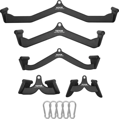 Immagine prodotto di VEVOR Lat pull-up attacchi vogatore con cavo pull T-bar V-bar, 5 pezzi, tricep pull-up bar, impugnatura rivestita in gomma per l'allenamento della forza della schiena, bicep curl, tricep lat pull-up bar palestra