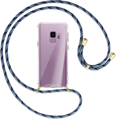 Produktbild von Handykette Backcover-Schutzhülle mit Band (Metall goldfarben) für Samsung Galaxy S9 - Blautöne