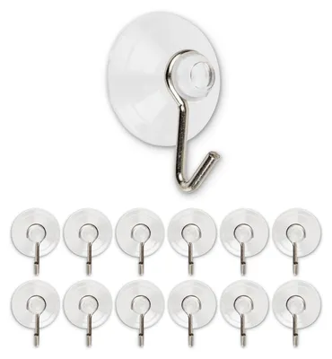 Produktbild von Saugnapfhaken, 12 Stück, mit Saugnapf Ø 20 mm und Metallhaken, transparent, multifunktionale Haken für Bad, Küche, Wandfliesen, Fenster, Spiegel, Saugnapfhaken-Set, universelle Wandhaken, selbstklebende Saugnäpfe, Handtuchhaken