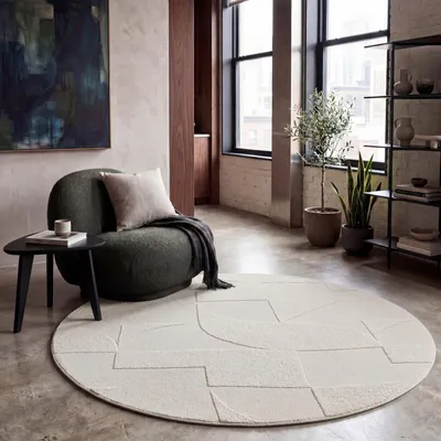 Produktbild von Teppich Wohnzimmer Hochflor Skandi Muster Boho Optik Uni 3D Optik Abstrakt Creme Grösse 160 cm Rund