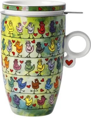 Produktbild von Goebel Teetasse mit Deckel und Sieb James Rizzi - Birds on a Love Wire, Pop Art, Fine Bone China, Bunt, 450 ml, 26103151