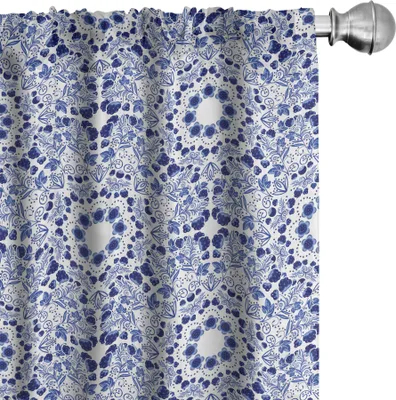 Produktbild von ABAKUHAUS Blume Vorhänge, Gardinen, Nahöstliche Swirl Petals mit ethnischen osmanischen Volkskunst Effekte Boho Arabesque Design, 2 Stück 75 x 225 cm, Blau