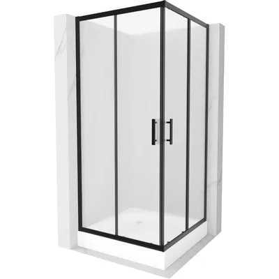 Obrázek produktu pro Mexen Rio čtvercový sprchový kout 90 x 90 cm, Vzor jinovatky, Černá + sprchová vanička Rio, Bílá - 860-090-090-70-30-4510