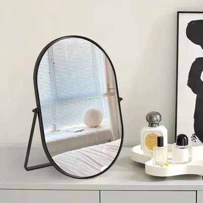 Produktbild von Tischspiegel, Metallrahmen, oval, schwarz, für Schlafzimmer