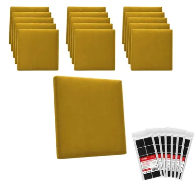 Produktbild von STEGU Polsterpaneel-Set 16× Quadrat 30x30 cm inkl. Klettband Kopfteil Schlafzimmer Gelb