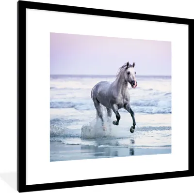 Produktbild von MuchoWow® Gerahmtes Poster Pferd - Meer - Pastell 40x40 cm - Poster mit Schwarzem Bilderrahmen Wandposter Rahmen Foto Bilder - Poster - Plakat im Rahmen