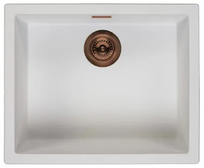 Immagine prodotto di Lavello bianco 50x40 cm sottopiano, da appoggio e da incasso con tappi in rame 1208970533