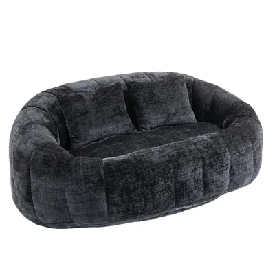 Immagine prodotto di LVHOM Borsa a sacco classica con 2 cuscini, borsa a sacco con pouf, divano pigro in ciniglia, poltrona a sacco, chaise longue, divano a 2 posti, nero