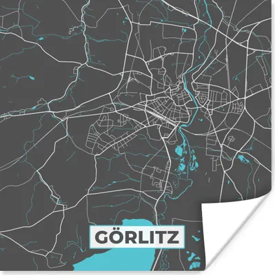 Produktbild von MuchoWow® Poster Stadtplan - Karte - Görlitz - Blau - Deutschland - Karte 50x50 cm - Wohnzimmerdekoration
