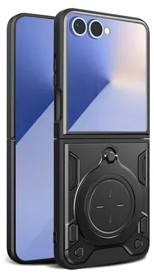 Image de Pour Samsung Galaxy Z Fold7 5G CD texture TPU / PC Hybrid Ring Holder Cover Noir