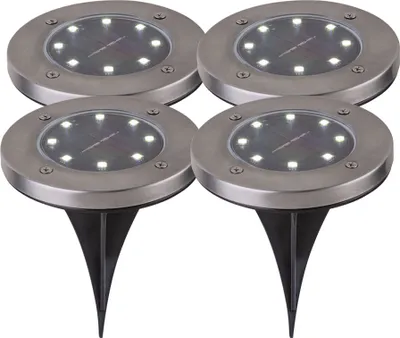 Produktbild von 4er Set LED Solar Steckleuchten, Edelstahl, Akku, D 13 cm