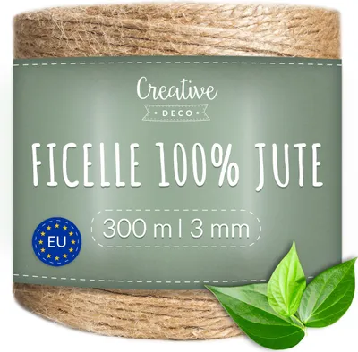Image de Creative Deco Ficelle Jute 300m 3mm - Corde Naturelle pour Jardinage, Bricolage