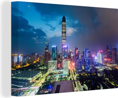 Obrázok produktu pre OneMillionCanvasses® - Obraz na plátne - 140x90 cm, Farebná obloha nad Šen-čenom, Nástenná umelecká dekorácia - Fotografia na plátne - Maľba na drevenom ráme