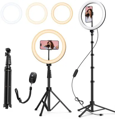 Productafbeelding van 12" Ring Light met 160 LED’s en 160 cm Statief, 3 Lichtstanden & 10 Helderniveaus, Dimbare Selfie Ringlamp met Afstandsbediening voor TikTok, YouTube, Livestreams en Fotografie