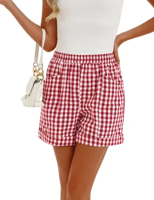 Imagen del producto de Solidchoice - Pantalones cortos de verano para mujer, con cintura elástica. Pantalones cortos de algodón casual con bolsillos, ideales para la playa y las vacaciones