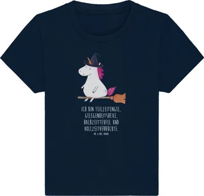 Produktbild von Mr. & Mrs. Panda Babyshirt Einhorn Hexe 12. - 18. Monat - French Navy - Geschenk, Unicorn,  T-Shirt, Engel, Teufel, Kinder Top, Einhörner, Kleinkind, Baby Shirt, Frau