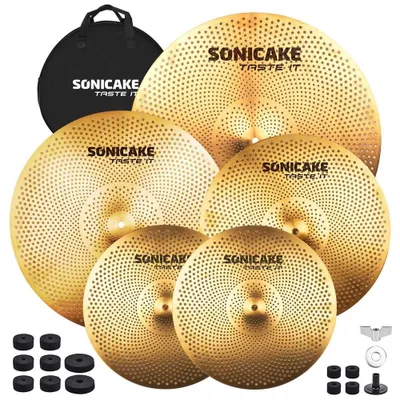 Zdjęcie produktu dla Omgoods - Zestaw talerzy o niskiej głośności, idealny do cichej ćwiczeń: 14" talerze hi-hat + 16" talerz crash + 18" talerz crash + 20" talerz ride