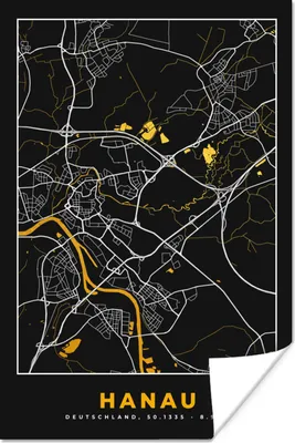 Produktbild von MuchoWow® Poster Hanau - Karte - Gold - Deutschland - Stadtplan 20x30 cm - Papierdruck