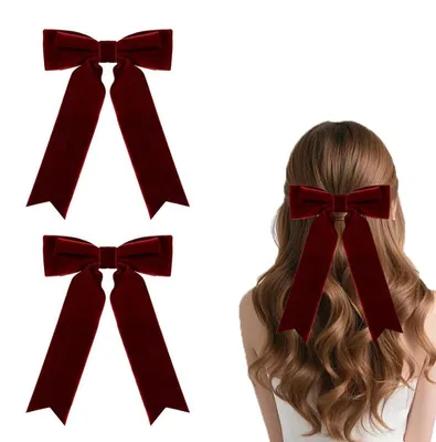Immagine prodotto di Graffette per capelli in velluto, 2 pezzi, color bordeaux. Eleganti fermagli per capelli, ideali come accessorio natalizio per le donne