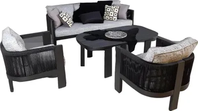 Image de Ensemble de meubles de jardin Canapé Fauteuil Table basse 4pcs Terrasse Noir