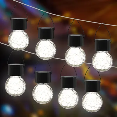 Produktbild von LED Solar Hängeleuchte CRACKLE - Bruchglas-Optik - warmweiße LED - H: 9cm - Sensor - 8 Stück