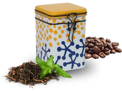 Zdjęcie produktu dla Puszka Metalowa na Herbatę Kawę z Klipsem Żółta 8x8x12cm Pojemnik