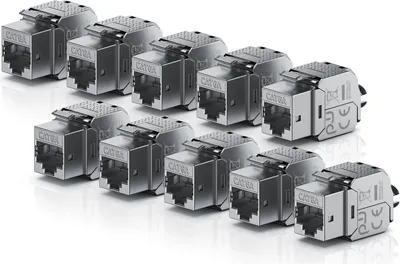 Produktbild von Primewire 10x Netzwerk-Adapter RJ-45 (Ethernet), Buchse zu Netzwerkkabel, CAT.6a Keystone Modul für LAN Kabel, RJ45 Buchse, feldkonfektionierbar