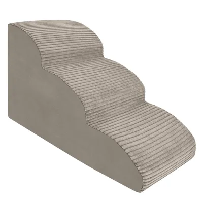 Produktbild von Domarex DOGGURU Streifen Beige Hundetreppe 3 Stufen 60x30x40 cm – Rutschfeste Haustiertreppe für kleine Hunde & Katzen – Weich, Stabil & Waschbar