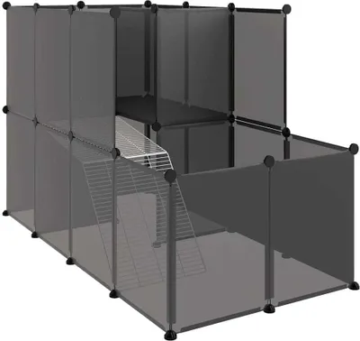 Zdjęcie produktu dla Klatka dla małych zwierząt, czarna, 142x74x93 cm, PP i stal