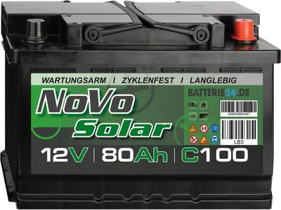 A black car battery with green and white branding.