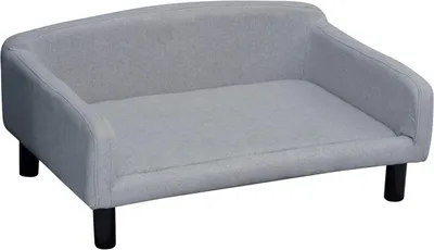 Produktbild von Hundesofa Samt 82 x 54 x 36 cm mit Rückenlehne, Holzbeine, Hundebett, Hellgrau