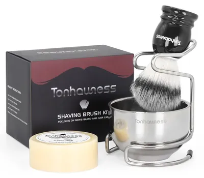 Image de Kit de rasage 4 en 1 pour hommes, comprenant un rasoir, un bol à rasage et du savon à rasage