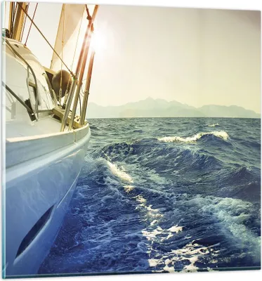 Produktbild von Bilder auf glas - Einteilig - Yacht Segelboot Sonne - 60x60cm - Glasbilder - Wandbilder - Bilder - zum Aufhängen bereit - Wanddekoration aus Glas - Glas Bilder - Wandbild auf Glas - GAC60x60-4138