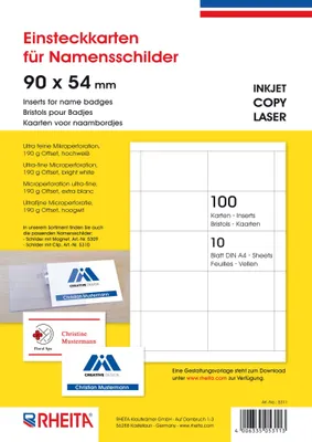 Produktbild von Einsteckkarten für Namensschilder, 100 Stück 90 x 54 mm