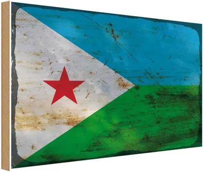 Produktbild von vianmo Holzschild 20x30 cm Dschibuti Djibouti Rost Flagge Fahne Wappen