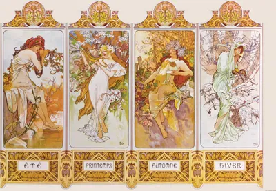 Zdjęcie produktu dla Obraz drukowany Alfonsa Muchy - Cztery pory roku, 1896 (80 x 120 cm)