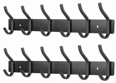 Produktbild von Kleiderhaken aus Edelstahl, Wandhaken mit 6 Haken, Kleiderschrank, Garderobenständer, Wandgarderobe für Schlafzimmer, Badezimmer, Küche (Schwarz, 6 Haken, 2 Stück)