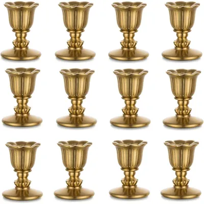 Produktbild von Kerzenständer Stabkerzenhalter Messing Gold 12er Set Retro Antik Tischdeko Hochzeit Weihnachten Party