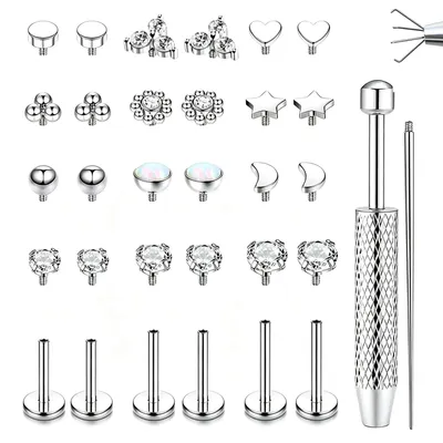 Obrázek produktu pro Sada 32 piercingů z nerezové oceli, vhodných pro piercing tragusu a nosu