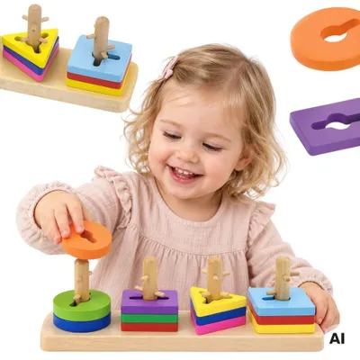 Productafbeelding van Viga houten Montessori-vormsorteerblokken