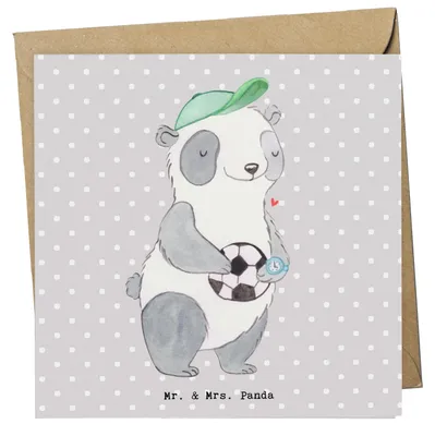 Produktbild von Mr. & Mrs. Panda Grußkarte Fußballtrainer Herz - Grau Pastell - Geschenk, Klappkarte, Fußballspiel, doppelkarte, Glücksbringer, Glückwunschkarte, faltkarte, anlasskarte