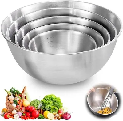 Produktbild von Famanu Rührschüsseln 5-teilig - 304 Edelstahl - 17, 19, 22, 25 & 28 cm - Stapelbar & Spülmaschinenfest