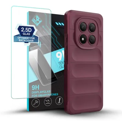 Produktbild von Handy Hülle für Xiaomi Redmi Note 15 Pro mit 9H Displayglas Displayschutz Plus Grip Case Cover Schutzhülle Softgrip Farbe: Burgunder Rot